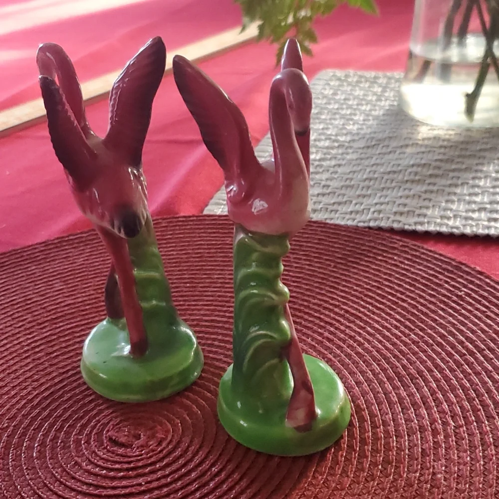 1950's Art Deco MCM Ceramic Pink Flamingo figurines - Picture 2 of 7